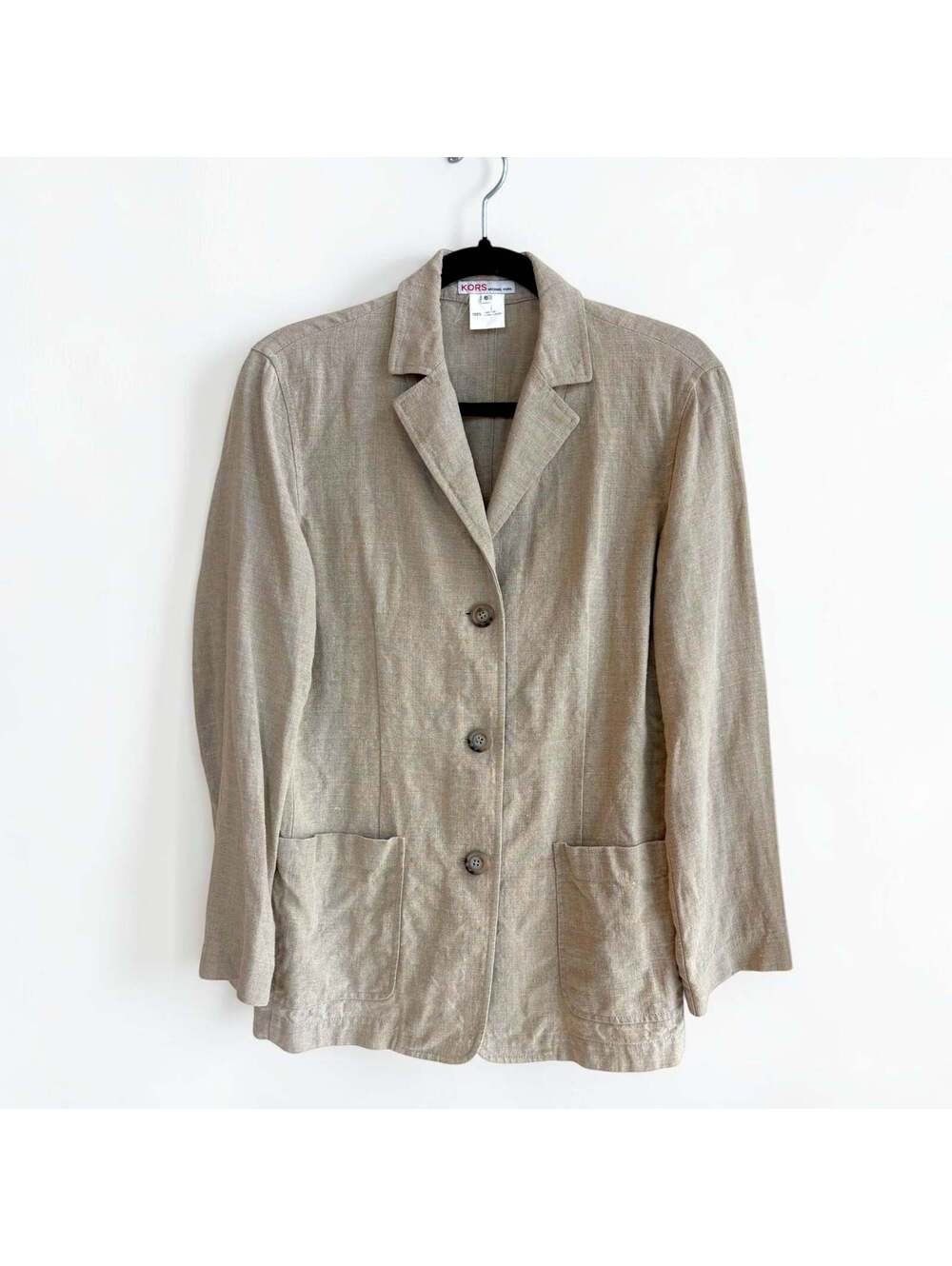 KORS Michael Kors Vintage Tan 100% Linen Single-Breasted Blazer Jacket Size 6